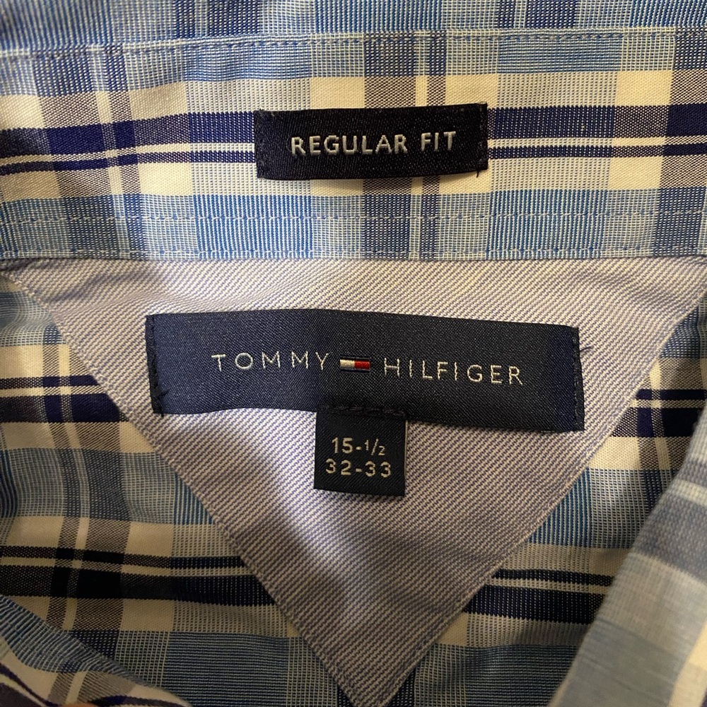 Tommy Hilfiger Adult Mens Size 15.5 Button Up Down Cotton Blue Dress Shirt - Picture 4 of 10